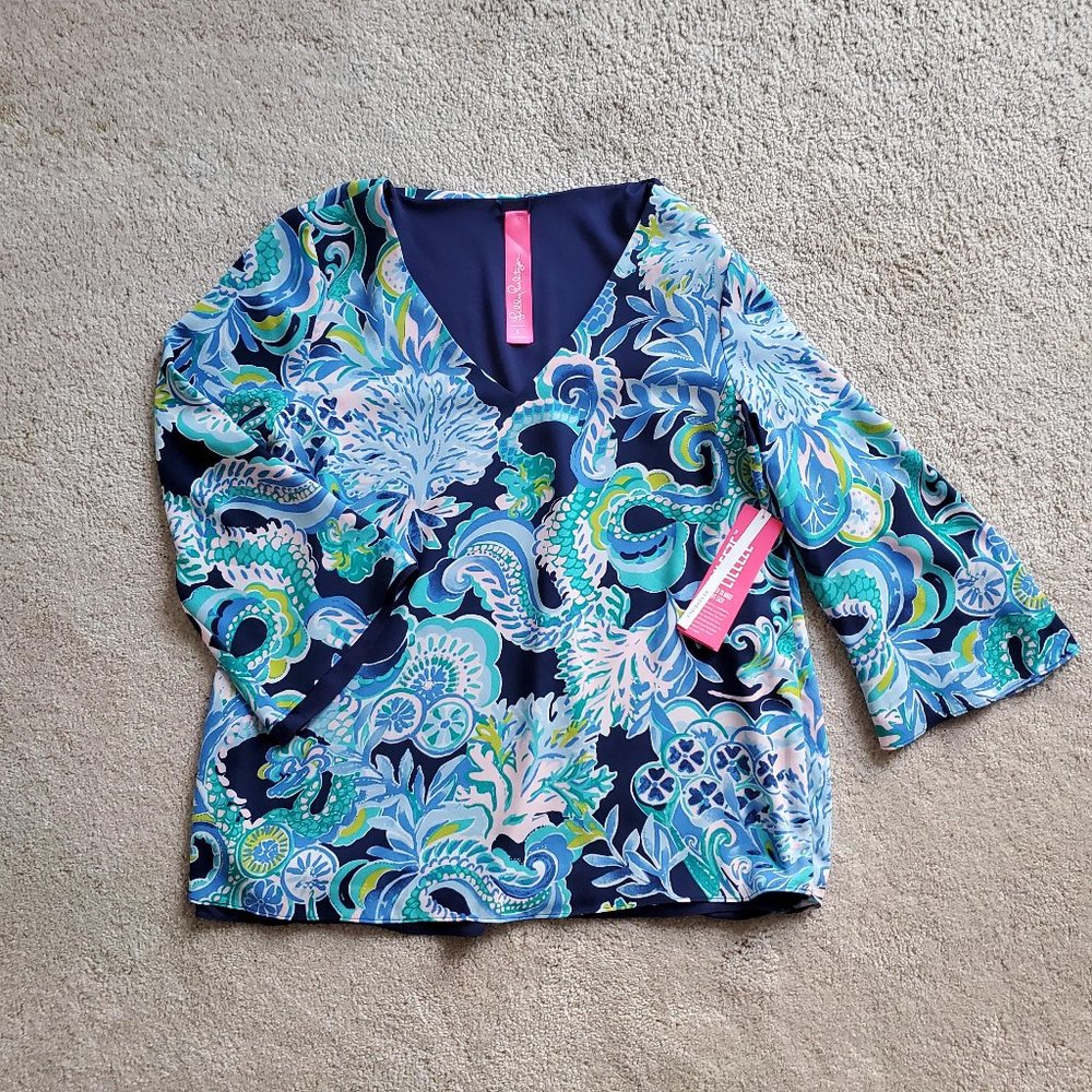 Lilly Pulitzer Florin 3/4 sleeve Reversible Florin Top, Sirens & Spirits, S